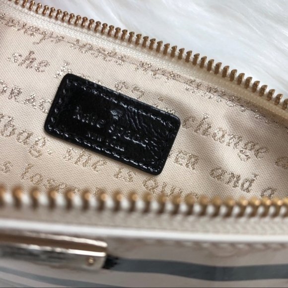New KATE SPADE Striped Zippery Chrissy Wristlet Black Cream 8.25” x 4.6” - Picture 6 of 11